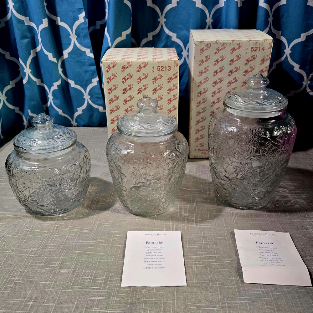 Clear Glass Canister Set with Floral Design